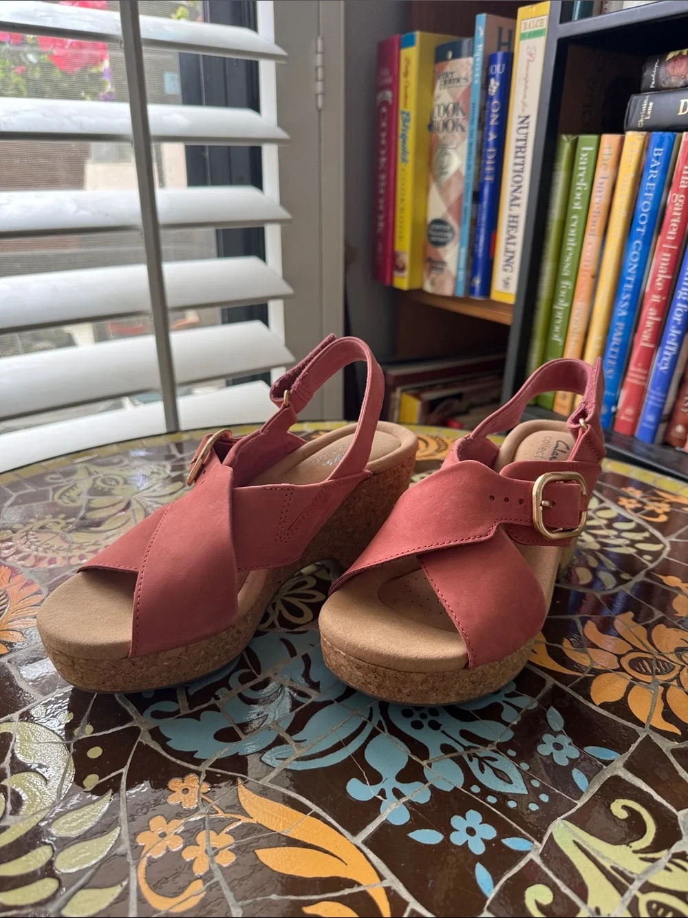 Clarks Women’s Coral Pink Cross-Strap Wedge Sandals